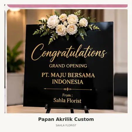 Papan Bunga Akrilik De Tjolomadoe